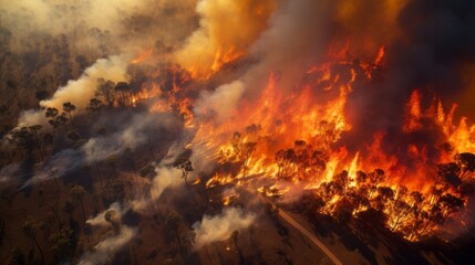 Photo of a forest fire seen from above