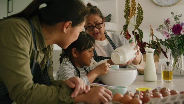 Female family baking together and making cupcakes