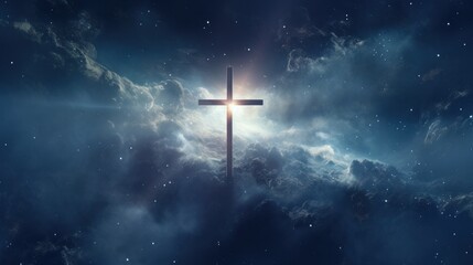 Fototapeta premium Shining cross with galactic and cosmic background