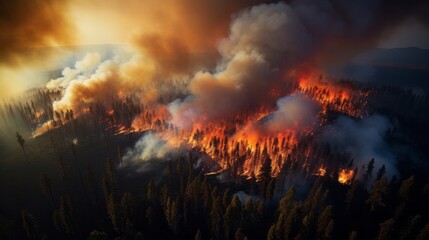 Fototapeta na wymiar Photo of a dense forest engulfed in thick smoke