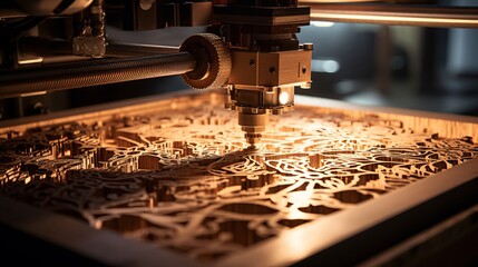 Photo of a laser cutting machine in action