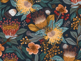 australia flowers pattern background - obrazy, fototapety, plakaty
