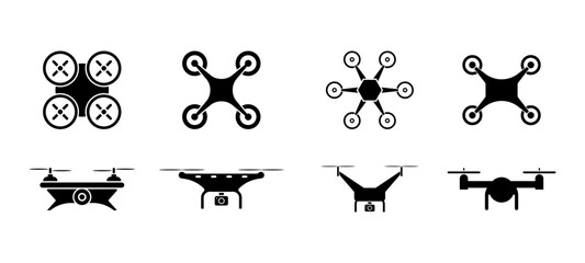 Quadcopter vector set. Collection of drone icons.