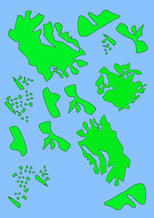 Fototapeta premium Fictional country art map with green continents, blue ocean. Map for banner, poster, print, cover or wall decoration. Imaginary world.