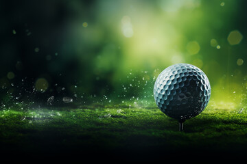 Fototapeta na wymiar Golf ball with sport background design for banner with copy space.Created with Generative AI technology.