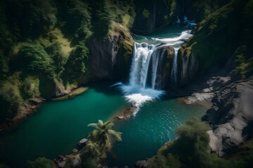 Fototapeta na wymiar aerial view of waterfall , Generative ai