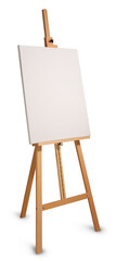 Painters wooden easel with empty canvas, isolated on white - obrazy, fototapety, plakaty