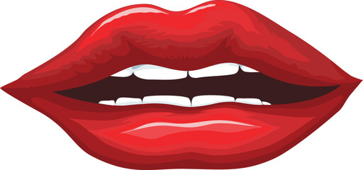 Sexy woman's lips with half-open mouth expression, with smile showing white teeth. vector illustration solated on white.