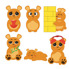 Bear vector set cartoon animal character and cute brown grizzly bear illustration animalistic set children's teddy bear isolated on white background