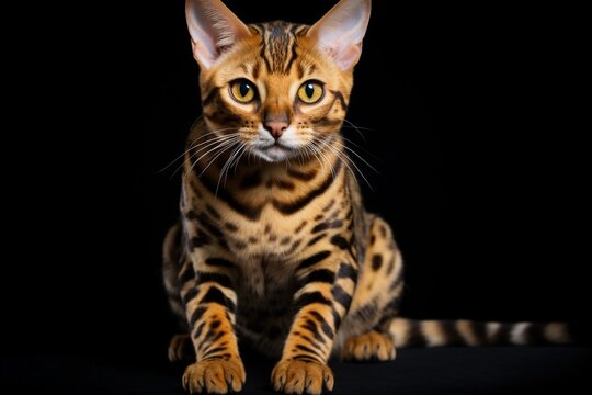 photo of a cat on a black background realistic