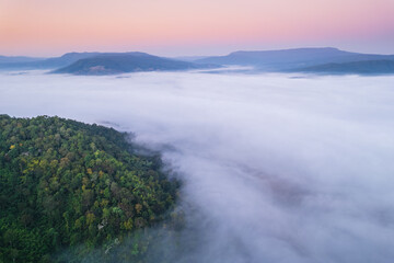 Landscape in the morning at Pha Muak mountain, border of Thailand and Laos, Loei province, Thailand.