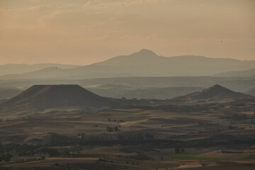 Obraz premium Panoramic views of the Central System from the Alcarria viewpoint in Guadalajara. Castilla la Mancha. Spain