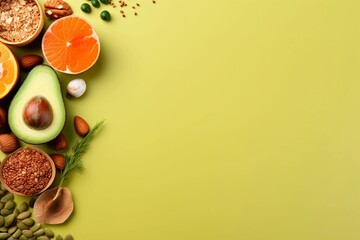vegetables on salad background with space for text