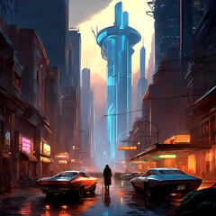 Futuristic city in utopia era for background. Generative AI for illustration.