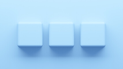 Abstract minimal background with blue buttons cubes or squares in the middle, infographic business template concept with copy space for text.