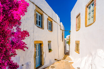 Fototapeta premium Chora Village old street view in Patmos Island