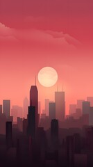 Deep maroon and rose color gradient minimalistic cityscape silhouette skyline hd phone wallpaper, ai generated