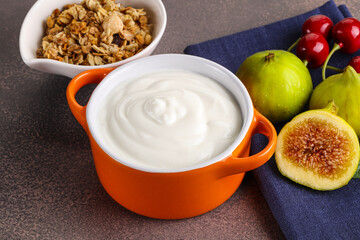 Traditional homemade Greek yoghurt with granola