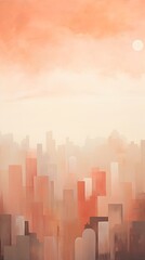 Fototapeta premium Retro vintage sand and orange gradient color minimalistic cityscape hd phone wallpaper, ai generated