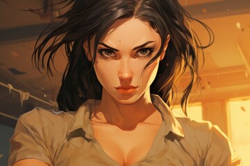 Fierce Gaze Depict the model with an intense expression - colorfull graphic novel illustration in comic style