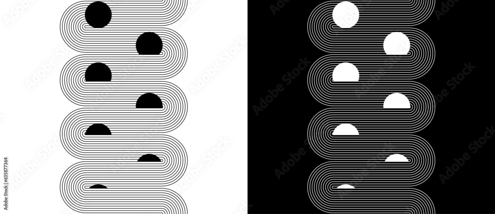 Poster sun and water concept. abstract art lines background. black shape on a white background and the same