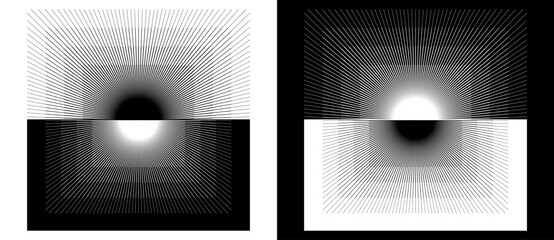 Art sunset background. Tattoo template or logo with lines. Black shape on a white background and the same white shape on the black side.