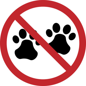 Isolated illustration of pets not allow, no pet allowed, animal do not enter sign with red circle crossed out