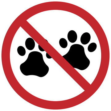Isolated printable illustration of pets not allow, no pet allowed, animal do not enter sign with red circle crossed out in with round background