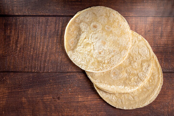 Pita tortillas. Pile of fresh homemade tortillas.