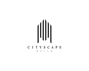 Property logo. Modern building, apartment complex, real estate, property, residence, cityscape, skyscraper and city landscape logo design concept.