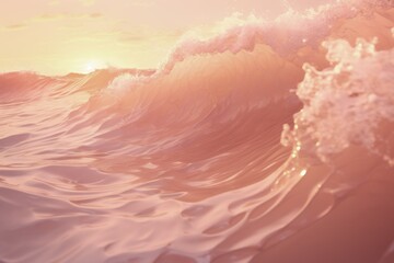 Light pink ocean waves rolling on a sunset with white foam forming on the surface. Pastel colored dreamy surfing landscape.