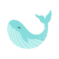 Magical Whale Illustration. Baby Nursery Element Illustration