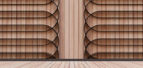 wooden floors and walls Wooden floor podium Stage screen Lath Wooden floor backdrop 3d illustration