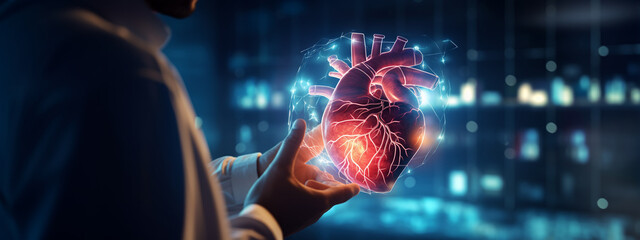 doctor examines heart with new virtual innovations in medicine. Generative Ai.