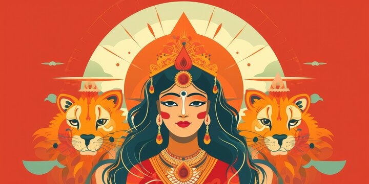 Durga Puja 2023 banner with copyspace, Dussehra 2023, Indian Hindu religious festival