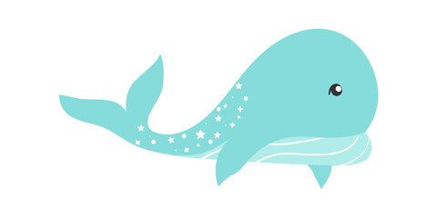 Magical Whale Illustration. Baby Nursery Element Illustration
