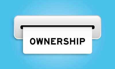 White coupon banner with word ownership from machine on blue color background