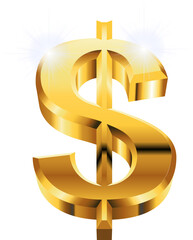 Ein goldenes Dollar Symbol mit glänzenden Reflektionen