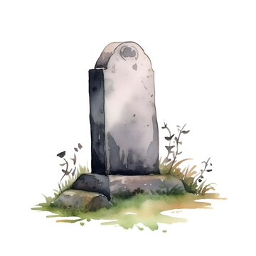 Halloween tombstone isolated on white background in watercolor style