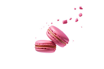 Various colorful of macarons floating on the air isolated on clean png background, Desserts sweet cake concept, with Generative Ai. - obrazy, fototapety, plakaty