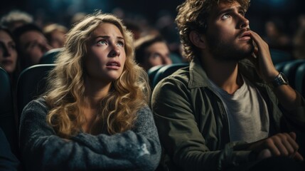 Young Couple sitting in a movie theater - stock photo of people and emotions