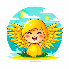 Angel emoticon summer icon. Emoji summer sticker. On white background. Ai Generative