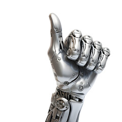 A cyborg hand, robot hand giving thumbs up isolated on transparent background. Generative AI