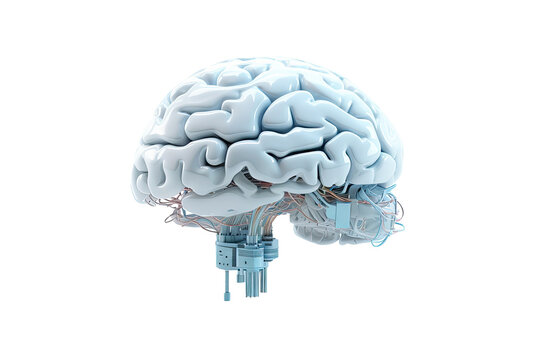 Digital AI electronic brain made from metallic isolated on clean png background, Artificial intelligence neural system , futuristic technology concept, with Generative Ai.