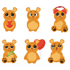 Bear vector set cartoon animal character and cute brown grizzly bear illustration animalistic set children's teddy bear isolated on white background