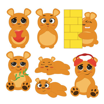 Bear vector set cartoon animal character and cute brown grizzly bear illustration animalistic set children's teddy bear isolated on white background