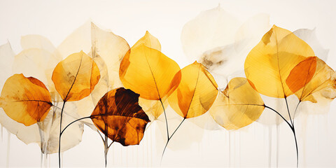 Autumn background with watercolor leaves. Digital illustration. Created with generative AI technology.