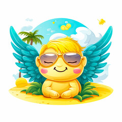 Angel emoticon summer icon. Emoji summer sticker. On white background. Ai Generative