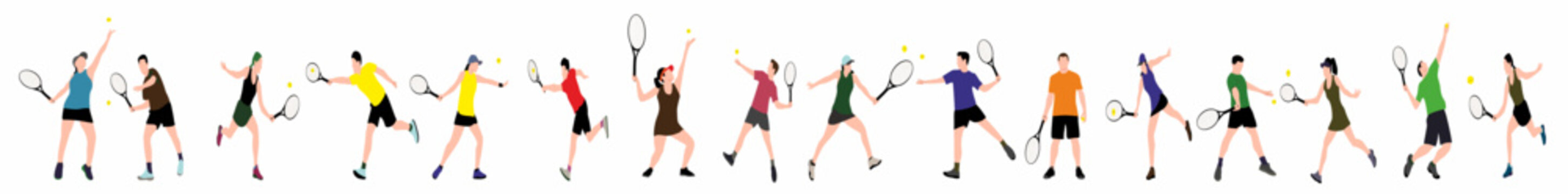 set of men and women tennis players on white background. Vector illustration