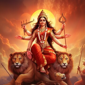 Happy Durga puja , Durga mata with colorful background, Generative ai.